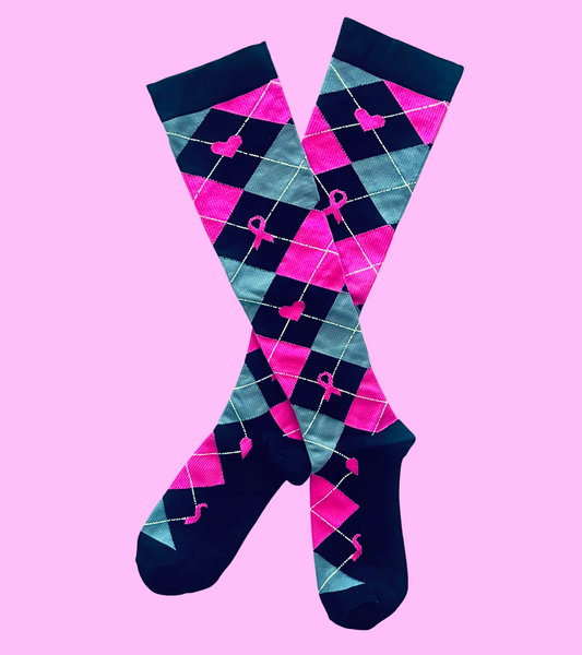 Pink Ribbon Diamond Compression Socks