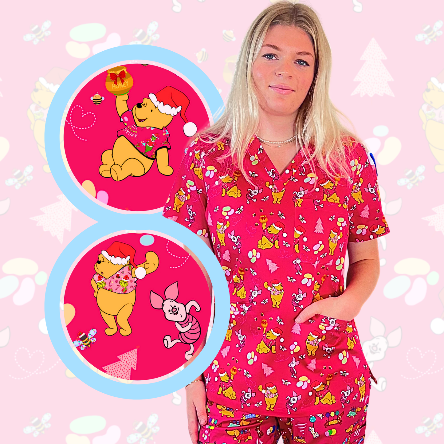 Bear wearing Xmas scrubs - Scrub Top