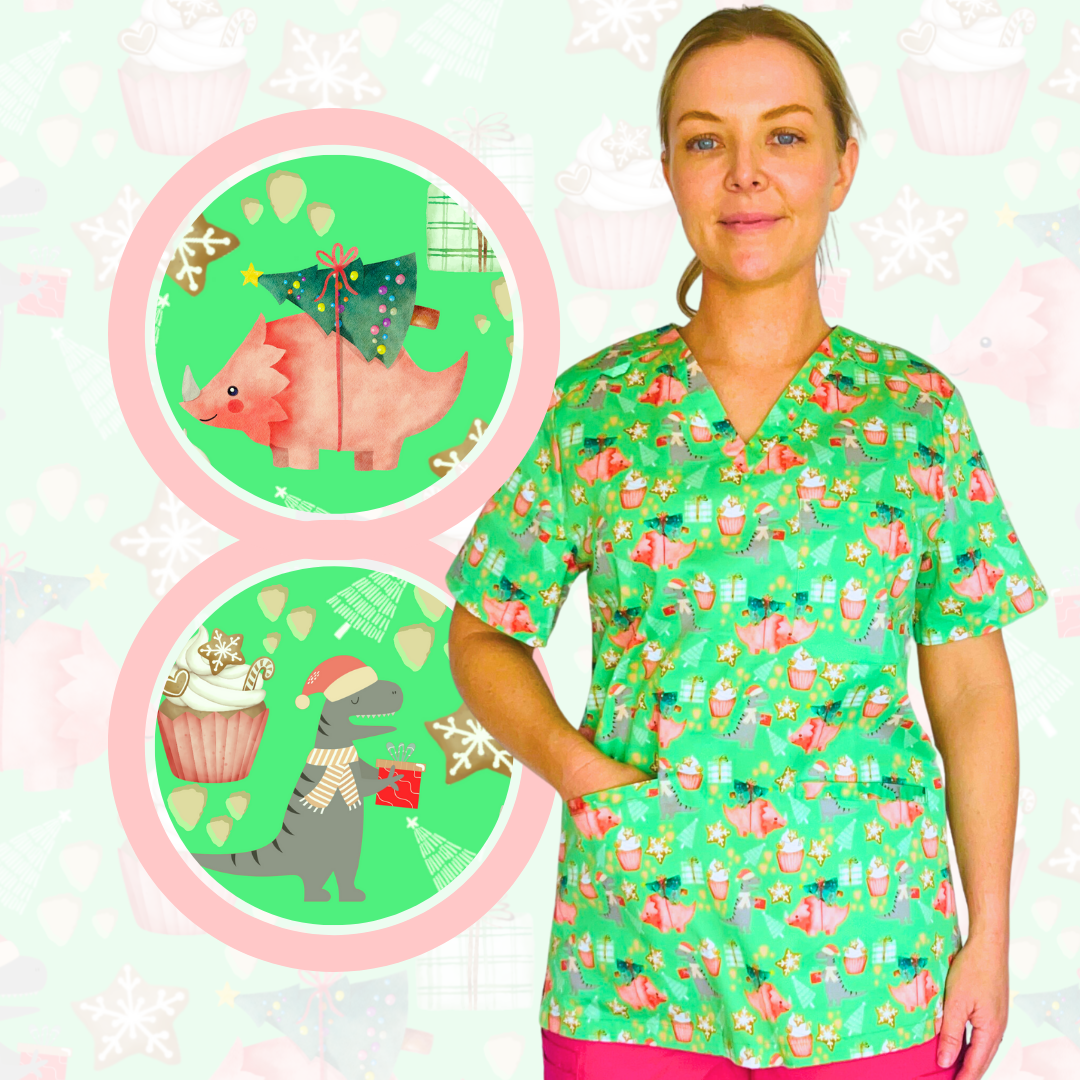 Dino Xmas Scrub Top