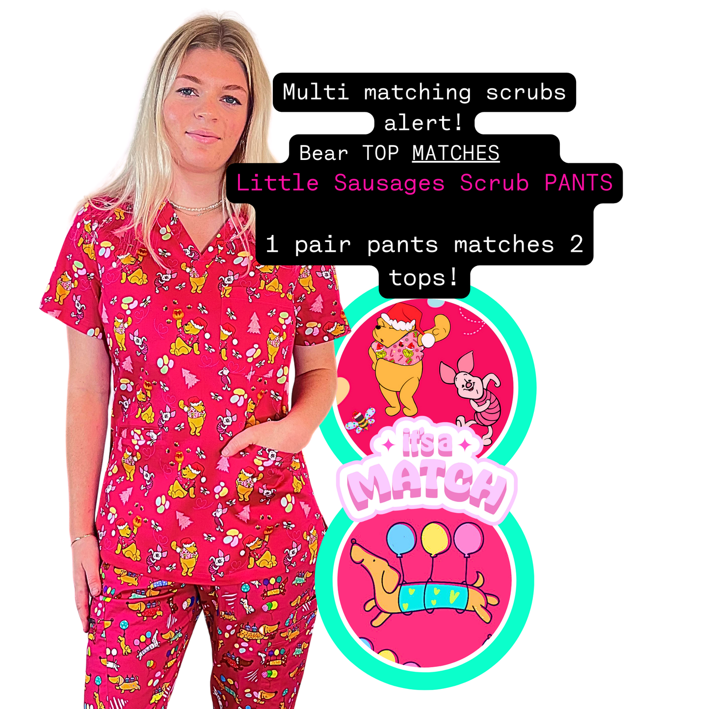 Bear wearing Xmas scrubs - Scrub Top