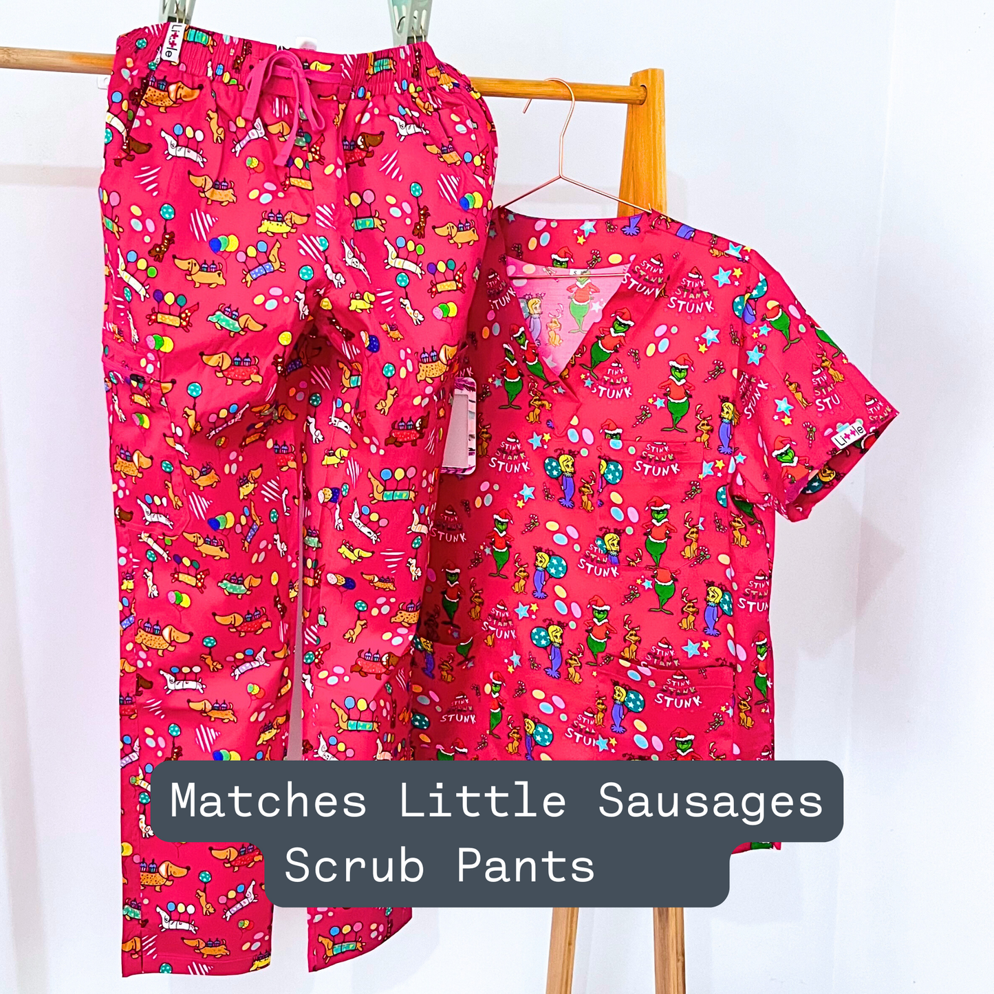 Little Sausages Scrub Pants *Matches Stink Stank Stunk & Little Bear" scrub tops!